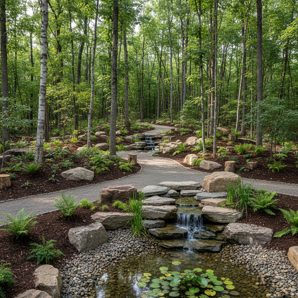 realistic photo of a forest landscaping project